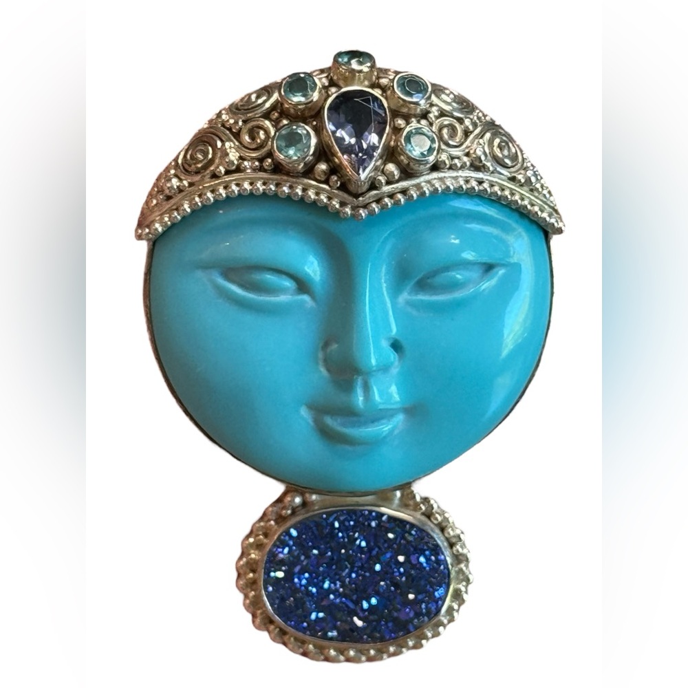 Sajen sterling silver 925 Goddess druzy turquoise amethyst topaz pendant brooch